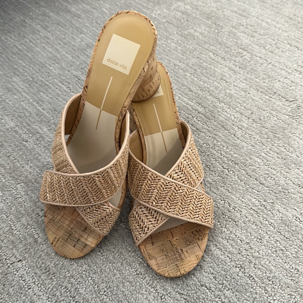 Janay Natural Woven Chunky Cork Heel